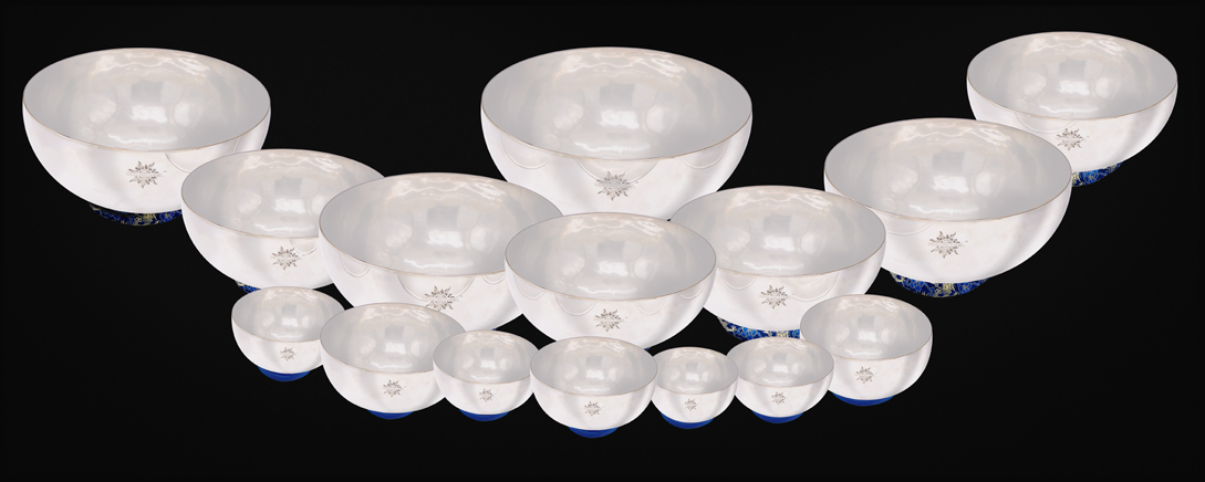 Complete set of 15 HEALINGBOWL® Professional Silver Pearl singing bowlsl